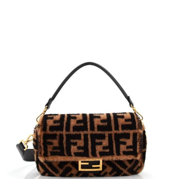 Fendi Handbags - Fendi Baguette NM Bag Zucca Shearling Medium Brown